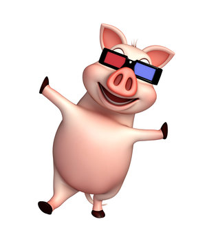 cute Pig cartoon character with 3D gogal