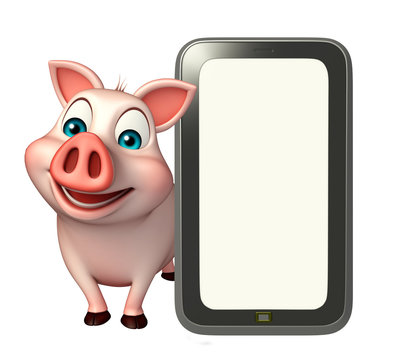 fun Pig cartoon character with mobile