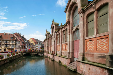 Fototapeta na wymiar View along a canal in Strasbourg