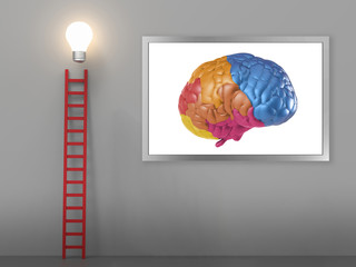 creative concept with colourful brain and idea lightbulb