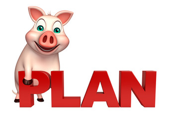 cute Pig cartoon character with plan sign