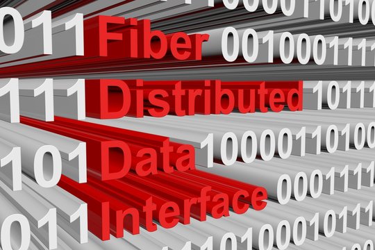 Fiber Distributed Data Interface in the form of binary code, 3D illustration