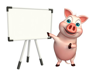 fun Pig cartoon character with display board