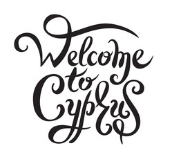 black and white inscription welcome to Cyprus hand lettering des