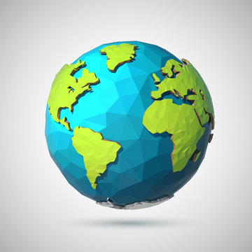 Earth illustration in Low poly style. Polygonal globe icon. Vector isolated