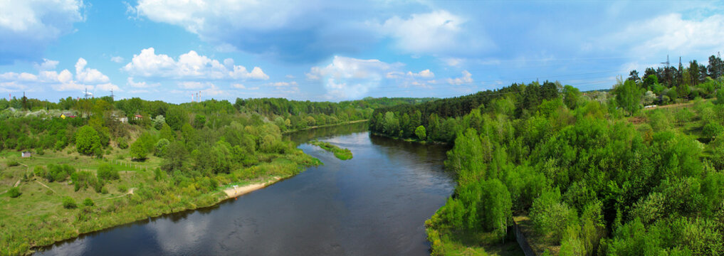 Panoramic image of the river. View from above