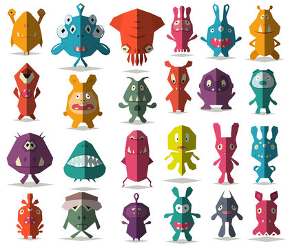 24 cute doodle monsters with folded style