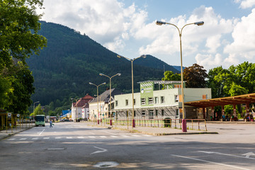Exterior view of the main railway station in Ruzomberok - obrazy, fototapety, plakaty