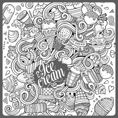 Naklejka premium Cartoon hand-drawn doodles Ice Cream illustration
