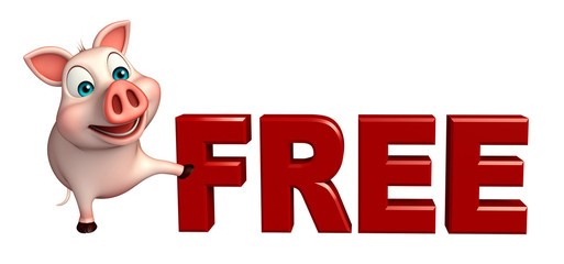 cute  Pig cartoon character with free sign