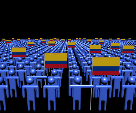 Crowd of abstract people with many Colombian flags illustration