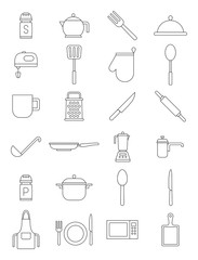 Kitchen items black vector icons set