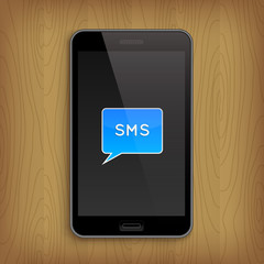 Blue text bubble in phone. Realistic vector illustration. Messag in phone screen
