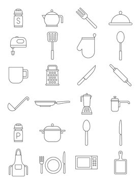 Kitchen Items Black Vector Icons Set