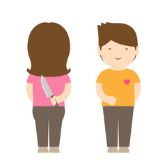 Smile couple have wicked intentions with knife behind, couple life concept