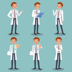 Fototapeta premium cute male doctor character disign in various actions