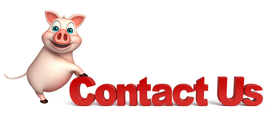  Pig cartoon character  with contact us sign
