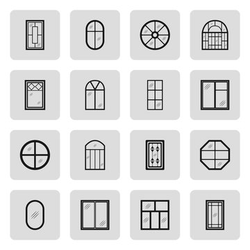 Different creative and standard house windows forms sign simple icon set on background