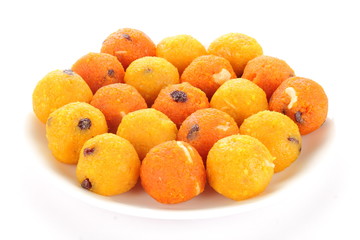  Diwali sweets called Motichoor Ladoo or bundi laddu in plate