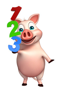 cute Pig cartoon character with 123 sign