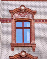 vintage art window on brick wall pattern