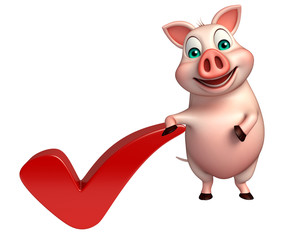  Pig cartoon character with right sign