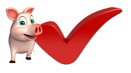  Pig cartoon character with right sign