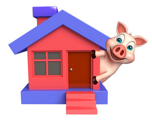 Pig cartoon character with home