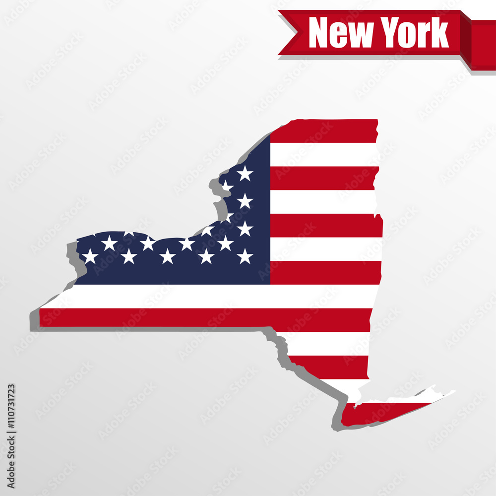 Aufkleber new york state map with us flag inside and ribbon