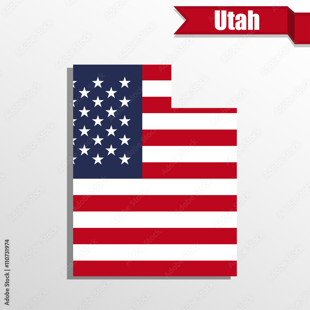 Aufkleber utah state map with us flag inside and ribbon