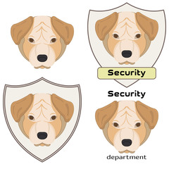 Vector illustration of a dog head on white background. Mastiff. Set of logo for security department. Security logo.