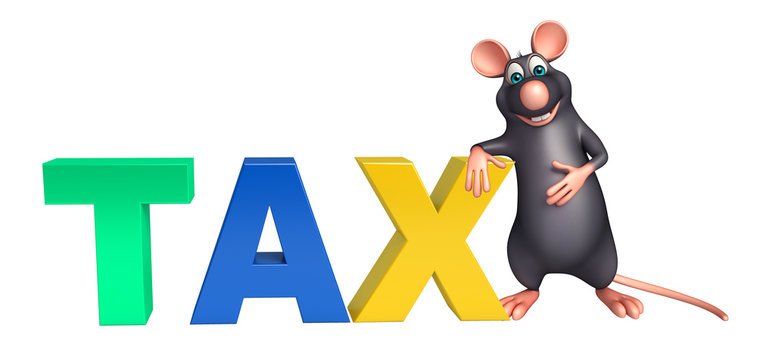 cute  Rat cartoon character with tax sign