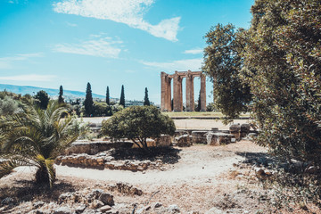 Ancient Ruins of Temple of Zeus on Sunny Day