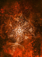 Obraz premium Color drawing of flower. Original hand drawn and computer collage. Color structure.