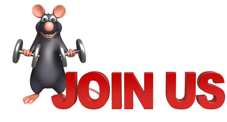 fun Rat cartoon character with join us sign