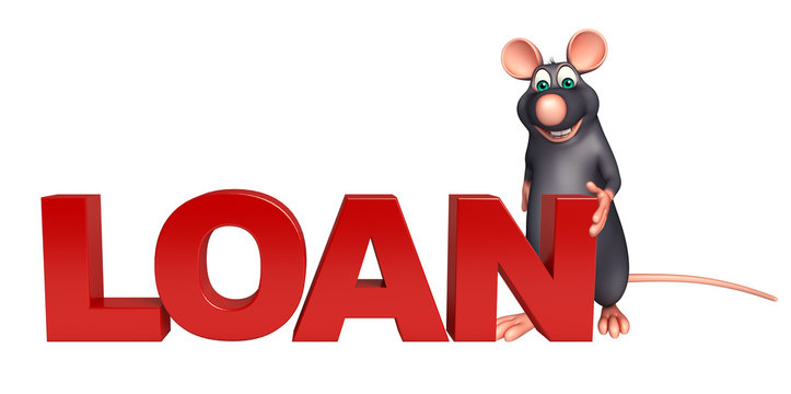 cute  Rat cartoon character with loan sign