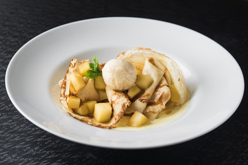 Dish with pancakes