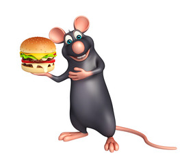 cute Rat cartoon character with burger
