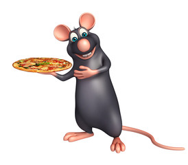 cute Rat cartoon character  with pizza