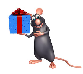 fun Rat cartoon character with giftbox