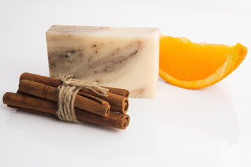 Bar of soap with cinnamon and orange