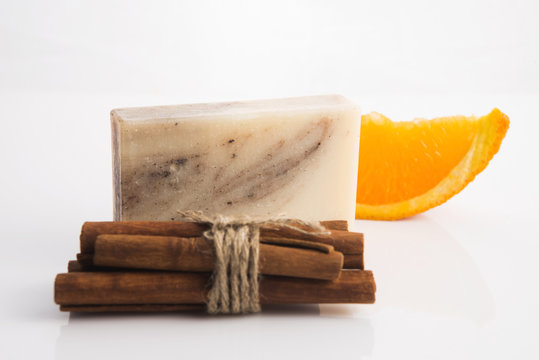 Bar of soap with cinnamon and orange
