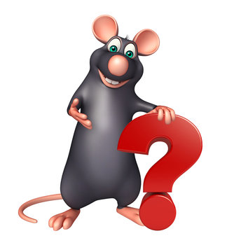 Rat cartoon character with question sign