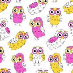 Owlet vector seamless pattern. 