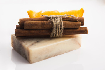 Bar of soap with cinnamon and orange