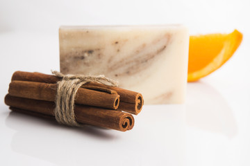 Bar of soap with cinnamon and orange