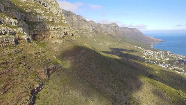 Cape Town 4K UHD aerial footage of Table Mountain Twelve Apostles Peaks. Part 1 of 3