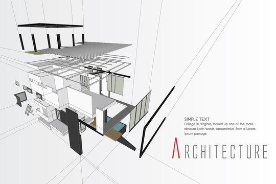 An exploded view of a building
