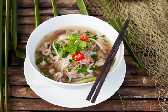 Traditional Vietnamese beef soup pho 