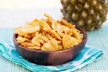 Dried dehydrated deep fried pineapple chips 